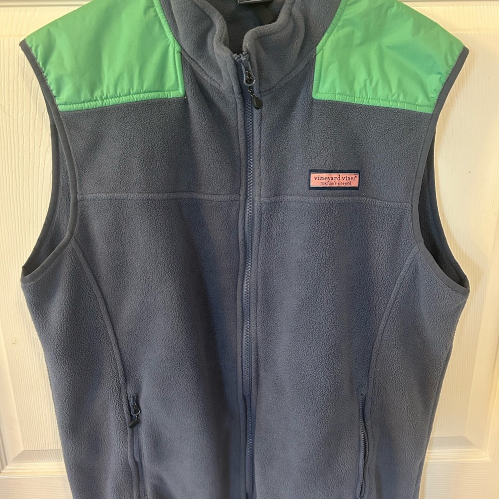 Vineyard Vines Gray and Green Fleece Vest for Layering